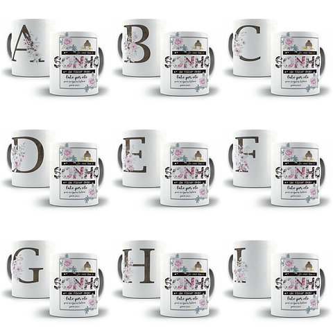 26 Arte para Caneca Alfabeto Aquarela Marrom em CorelDraw + Jpg  