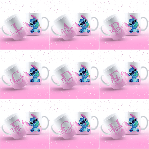 26 Arte para Caneca Alfabeto Feminino Stitch Rosa e Roxo em Jpg