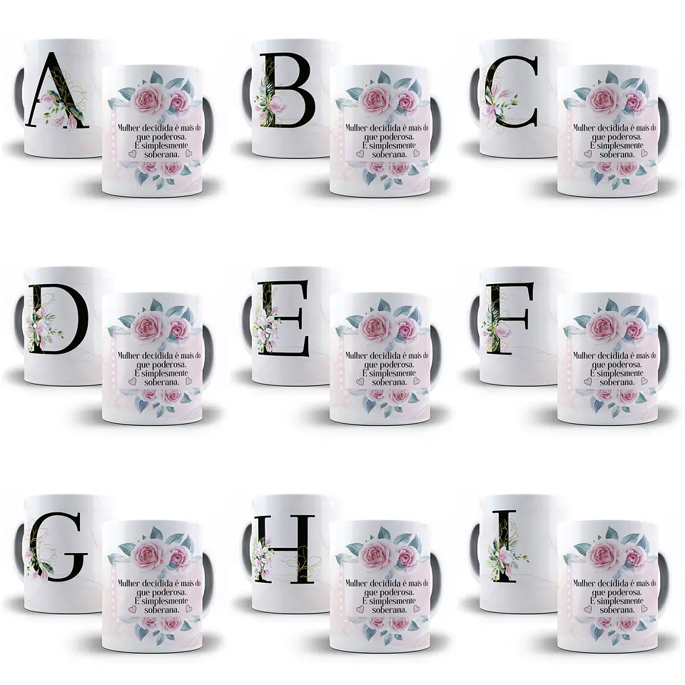 26 Arte para Caneca Alfabeto Floral Magnólia em CorelDraw + Jpg 2