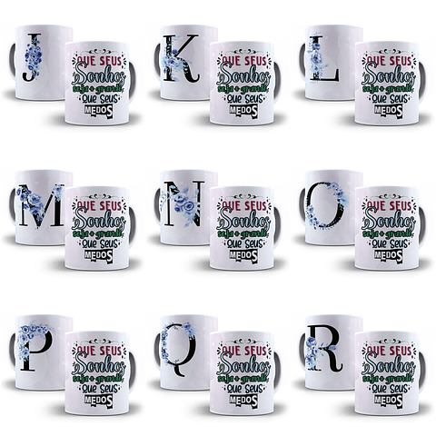 26 Arte para Caneca Alfabeto Floral Roxo em CorelDraw + Jpg 