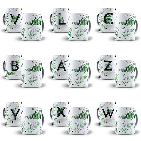 26 Arte para Caneca Alfabeto Folhas em CorelDraw + Jpg  