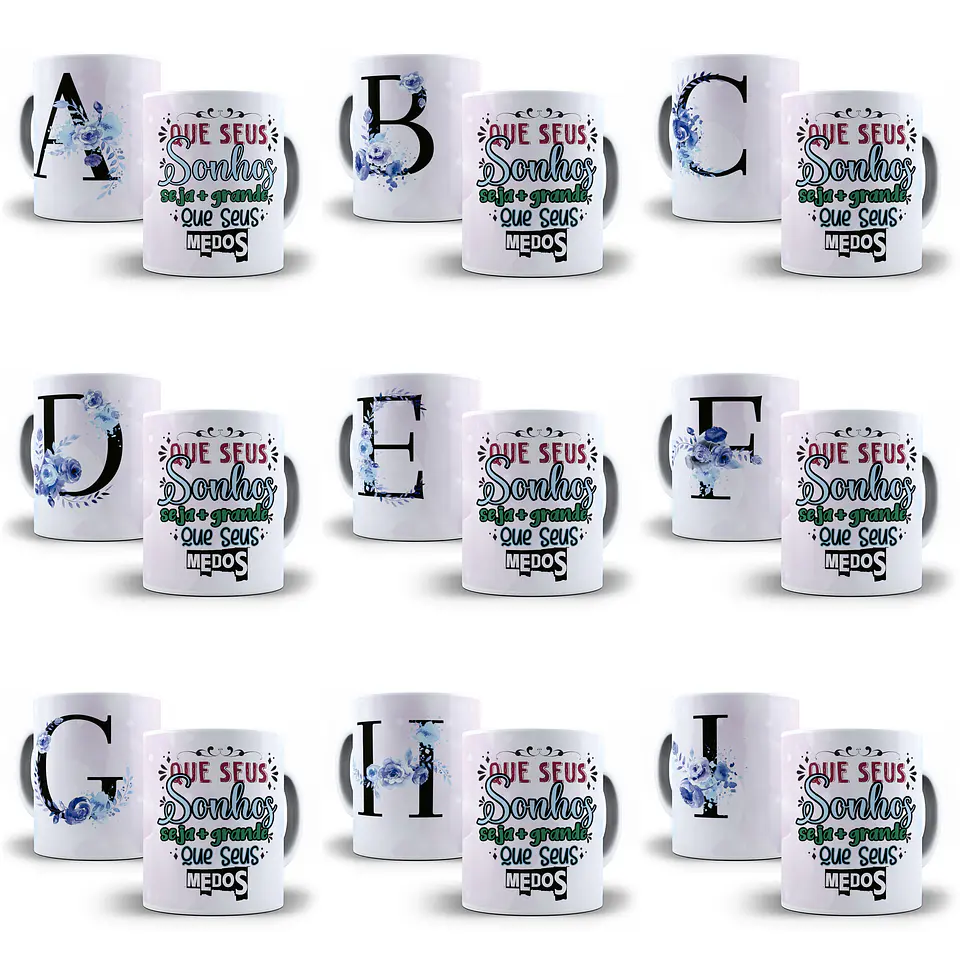 26 Arte para Caneca Alfabeto Floral Roxo em CorelDraw + Jpg  2