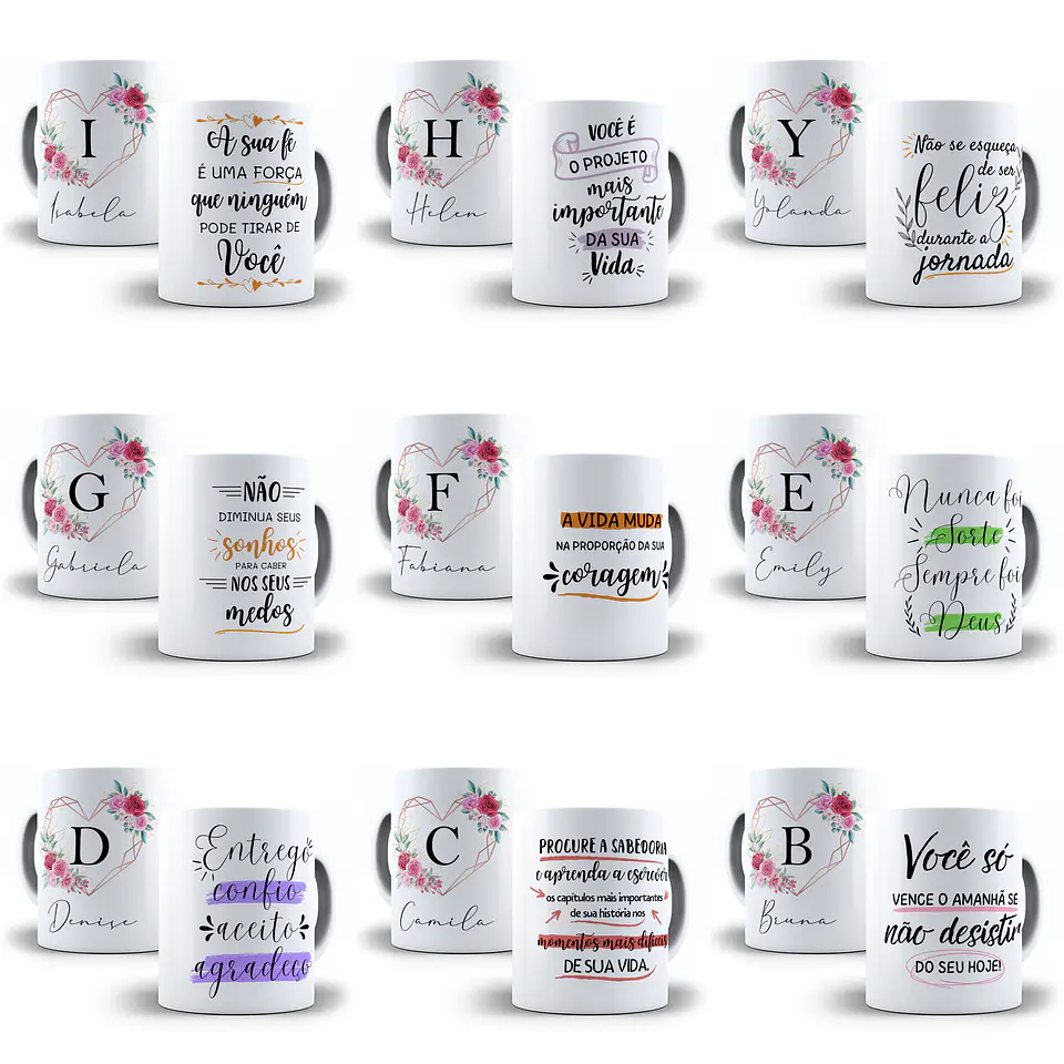 26 Arte para Caneca Alfabeto Frases Floral em CorelDraw + Jpg 1