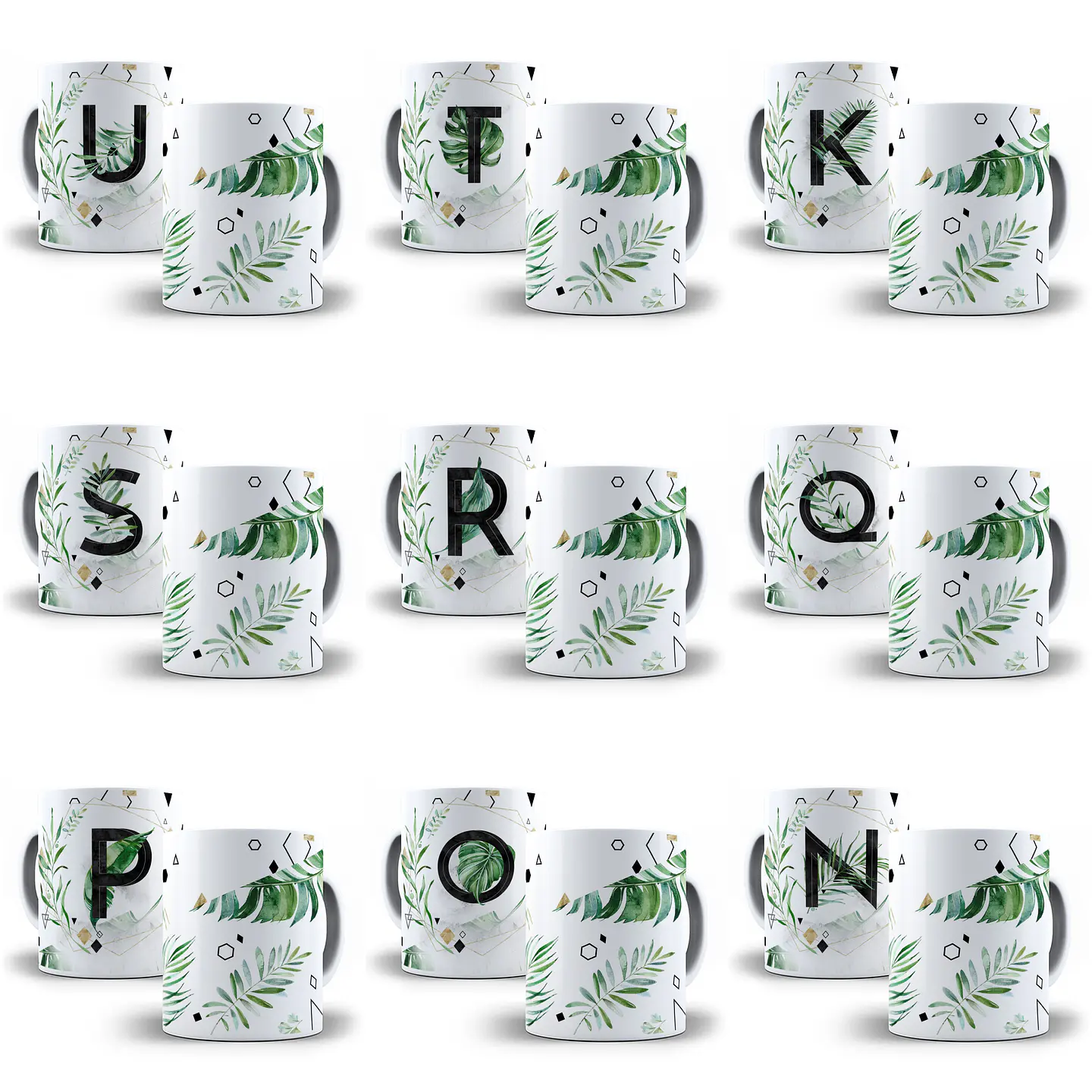 26 Arte para Caneca Alfabeto Folhas em CorelDraw + Jpg   2