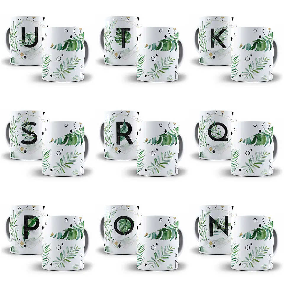 26 Arte para Caneca Alfabeto Folhas em CorelDraw + Jpg   2