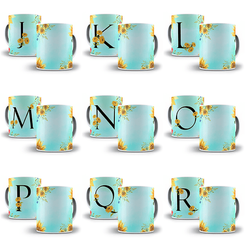 26 Arte para Caneca Alfabeto Girassol Verde em Jpg  