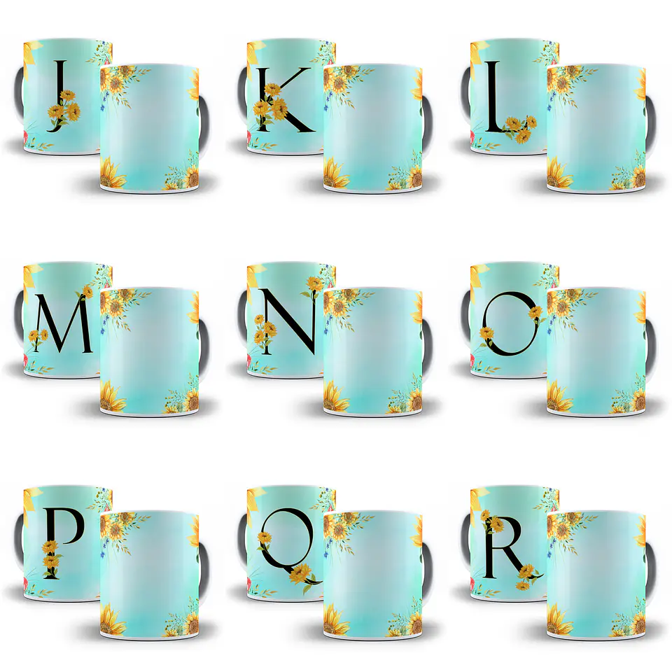 26 Arte para Caneca Alfabeto Girassol Verde em Jpg   1