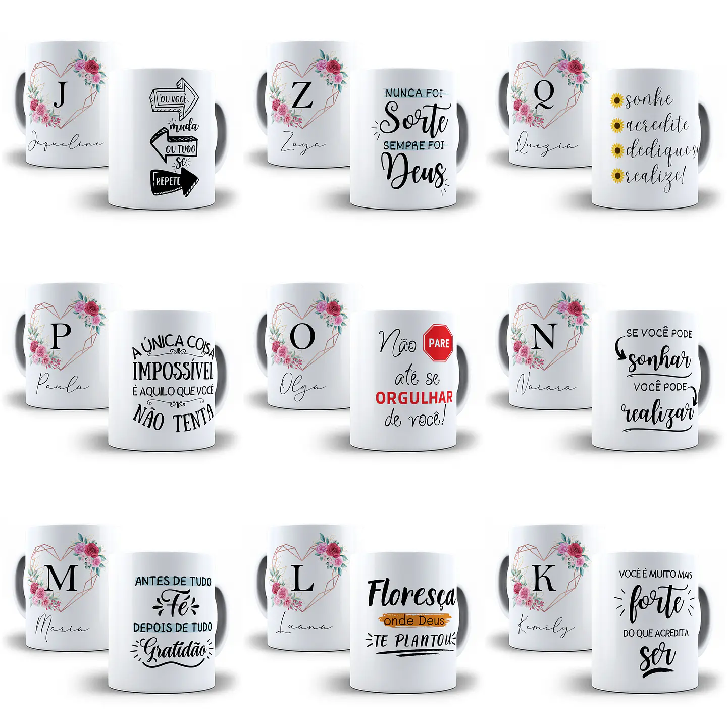 26 Arte para Caneca Alfabeto Frases Floral em CorelDraw + Jpg 2