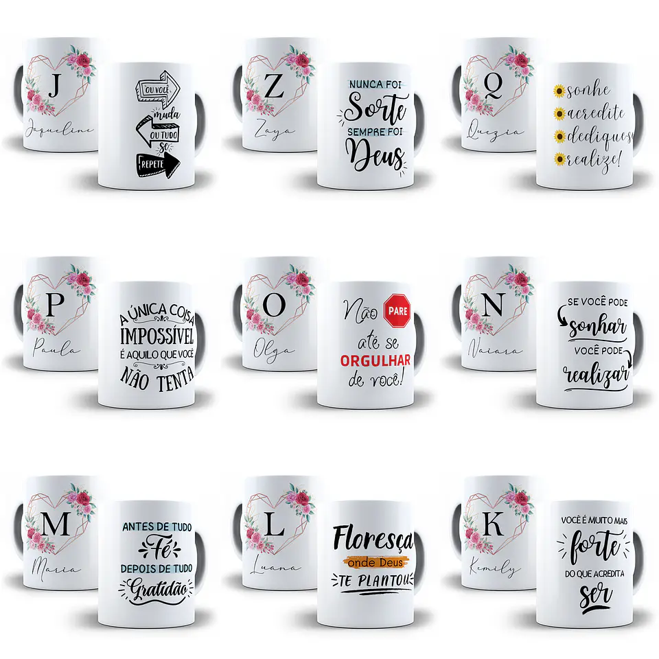 26 Arte para Caneca Alfabeto Frases Floral em CorelDraw + Jpg 2
