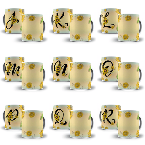 26 Arte para Caneca Alfabeto Girassol em Jpg 
