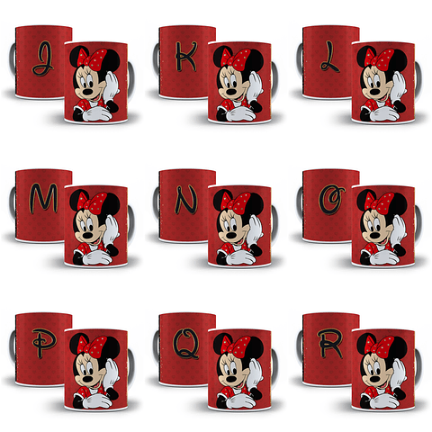 26 Arte para Caneca Alfabeto Minnie Vermelho em Jpg  