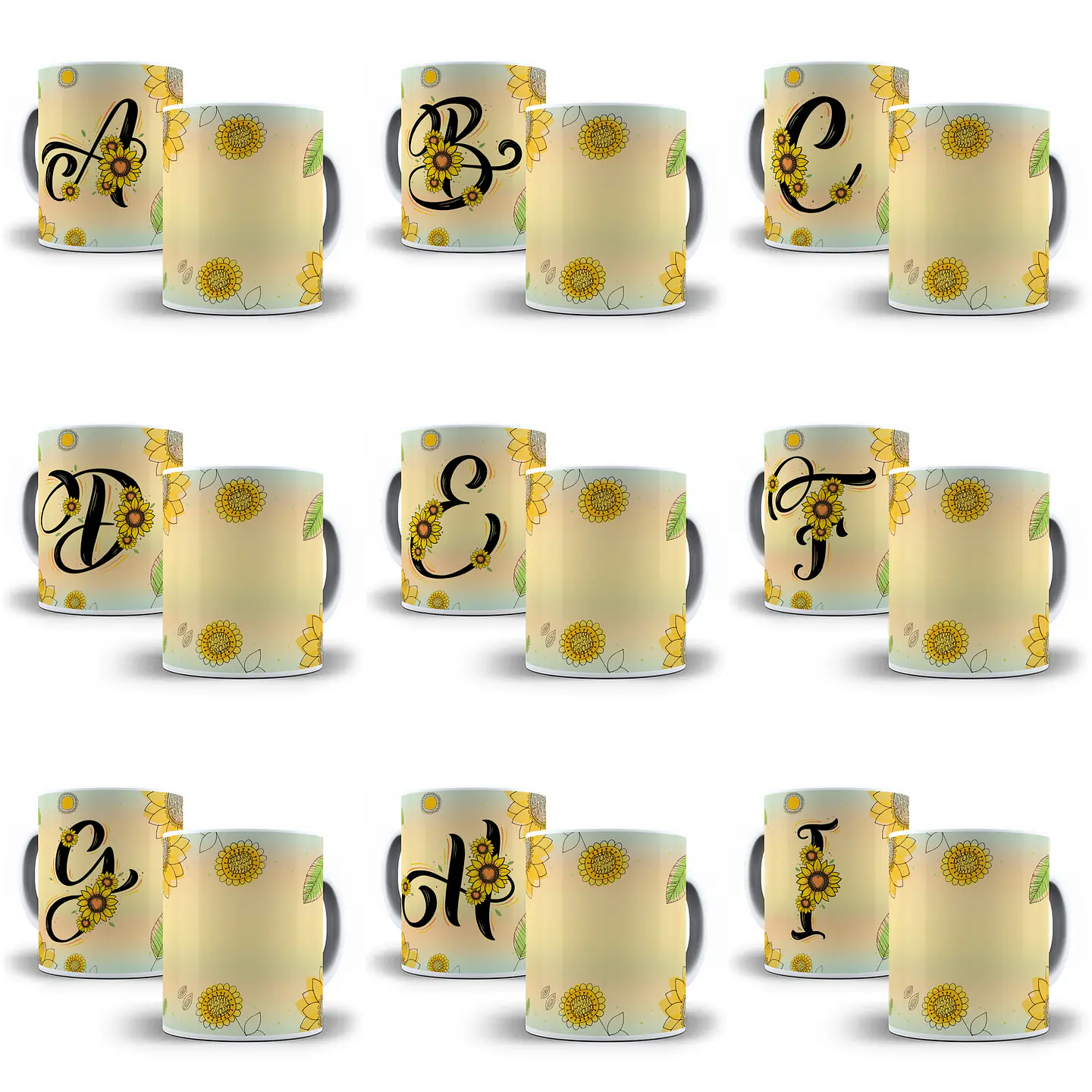 26 Arte para Caneca Alfabeto Girassol em Jpg  2