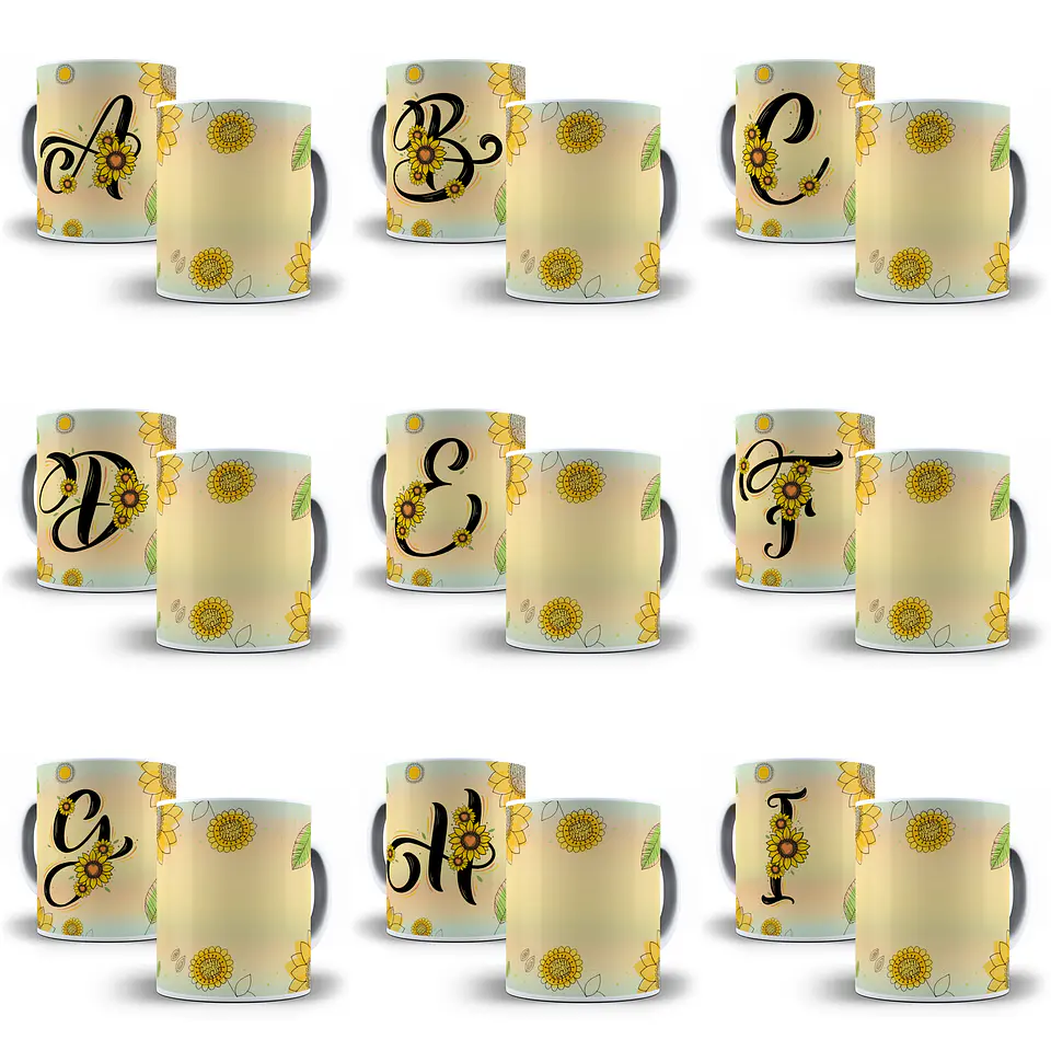 26 Arte para Caneca Alfabeto Girassol em Jpg  2