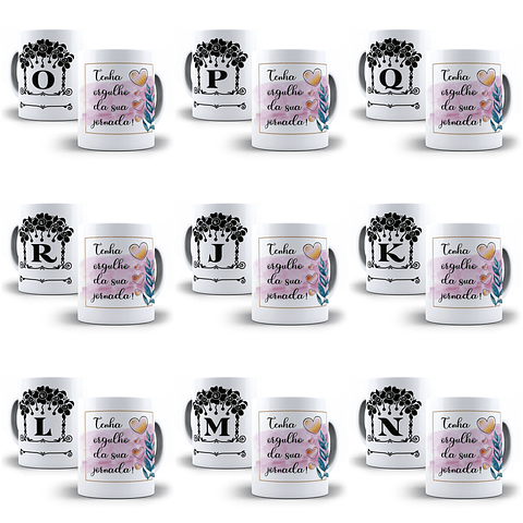 26 Arte para Caneca Alfabeto Monograma Flores em CorelDraw + Jpg 