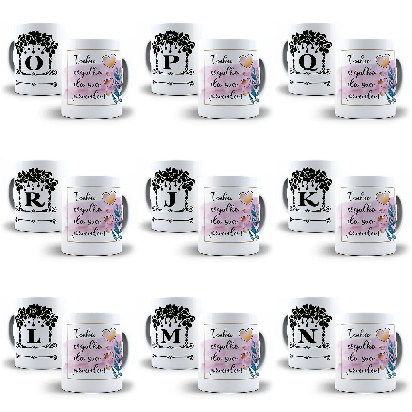 26 Arte para Caneca Alfabeto Monograma Flores em CorelDraw + Jpg  1