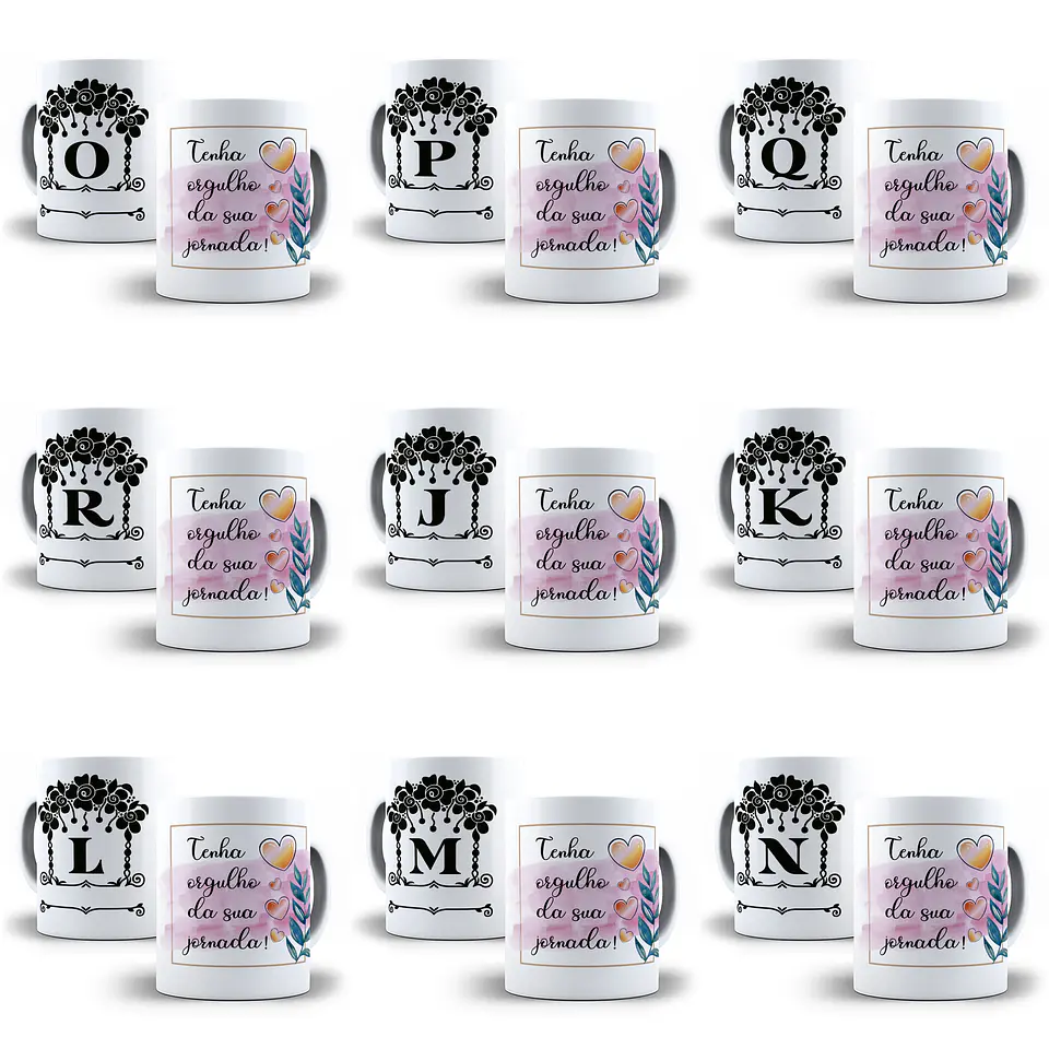 26 Arte para Caneca Alfabeto Monograma Flores em CorelDraw + Jpg  1