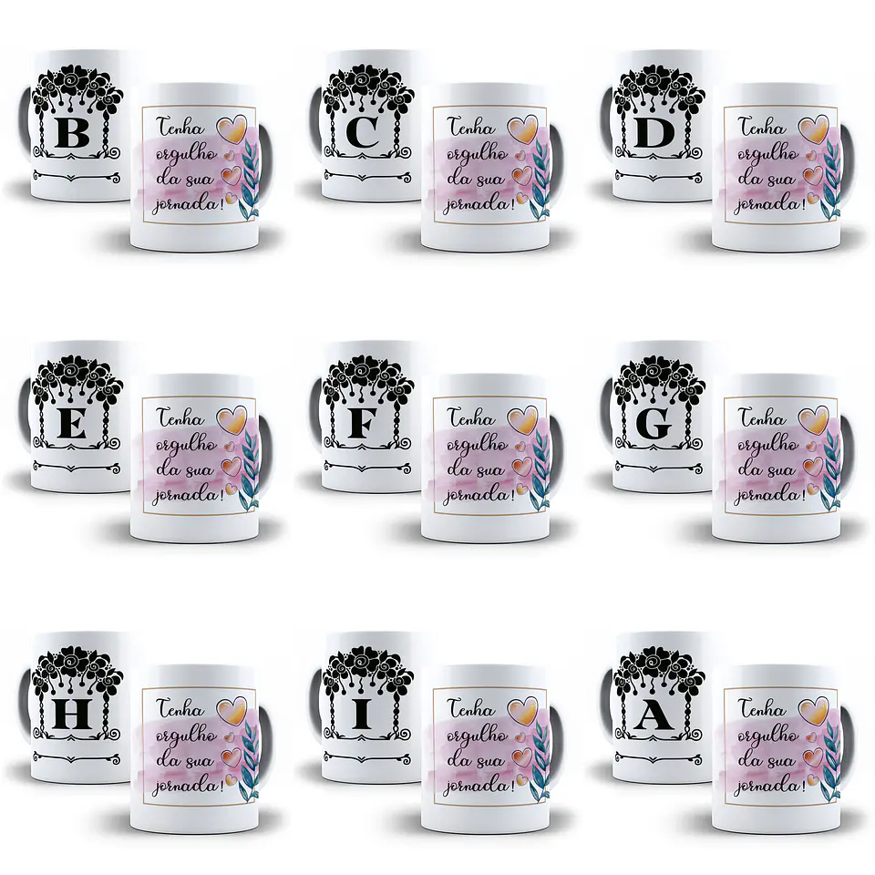 26 Arte para Caneca Alfabeto Monograma Flores em CorelDraw + Jpg  2