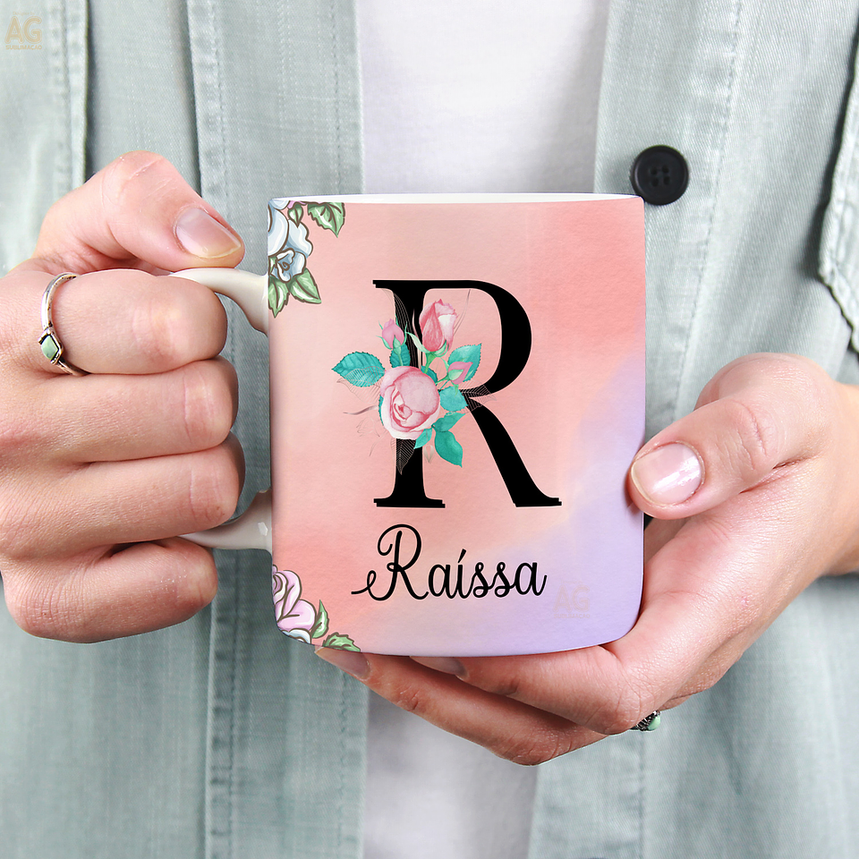 52 Arte para Caneca Alfabeto Café Rosa e Lilás em Jpg 1