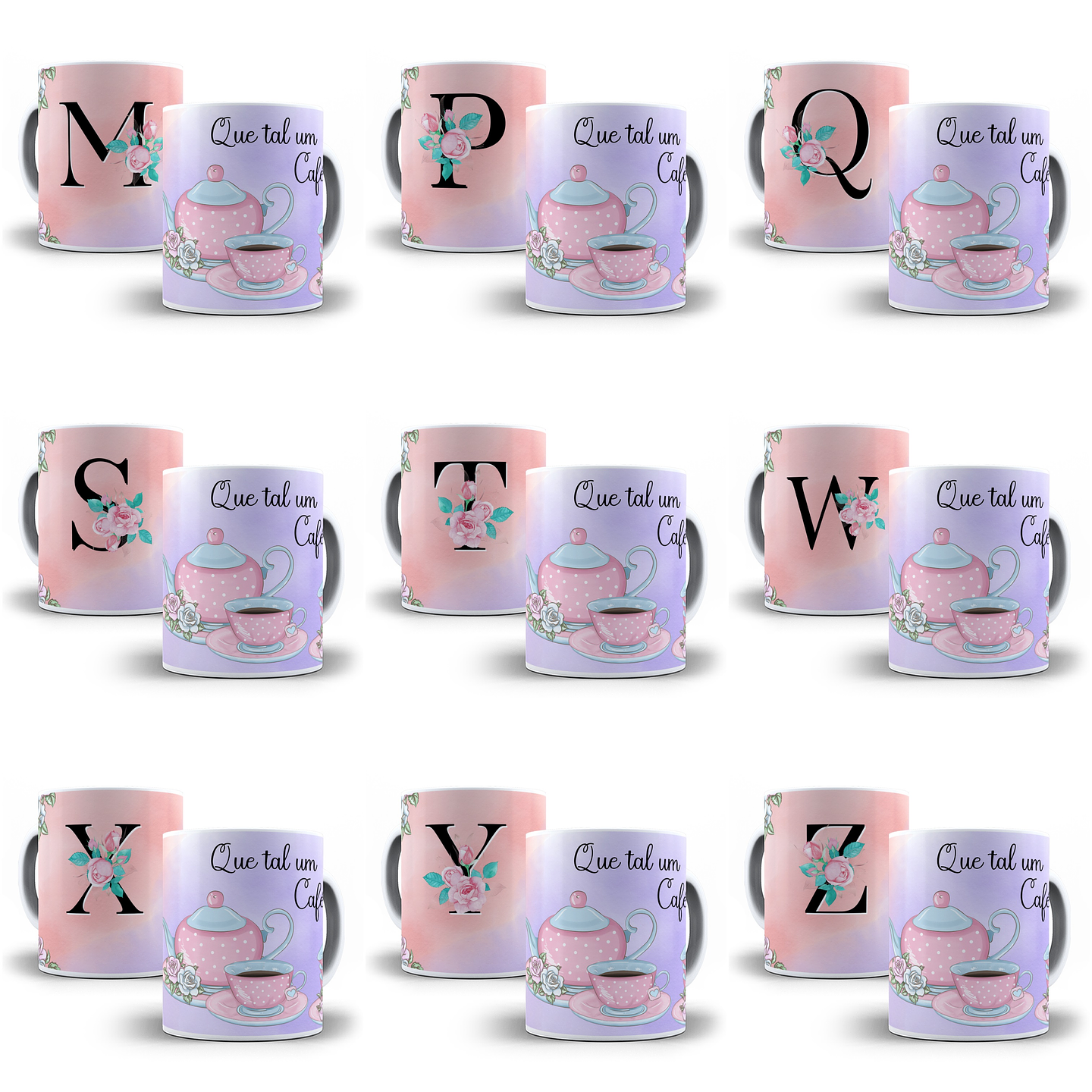 52 Arte para Caneca Alfabeto Café Rosa e Lilás em Jpg 2
