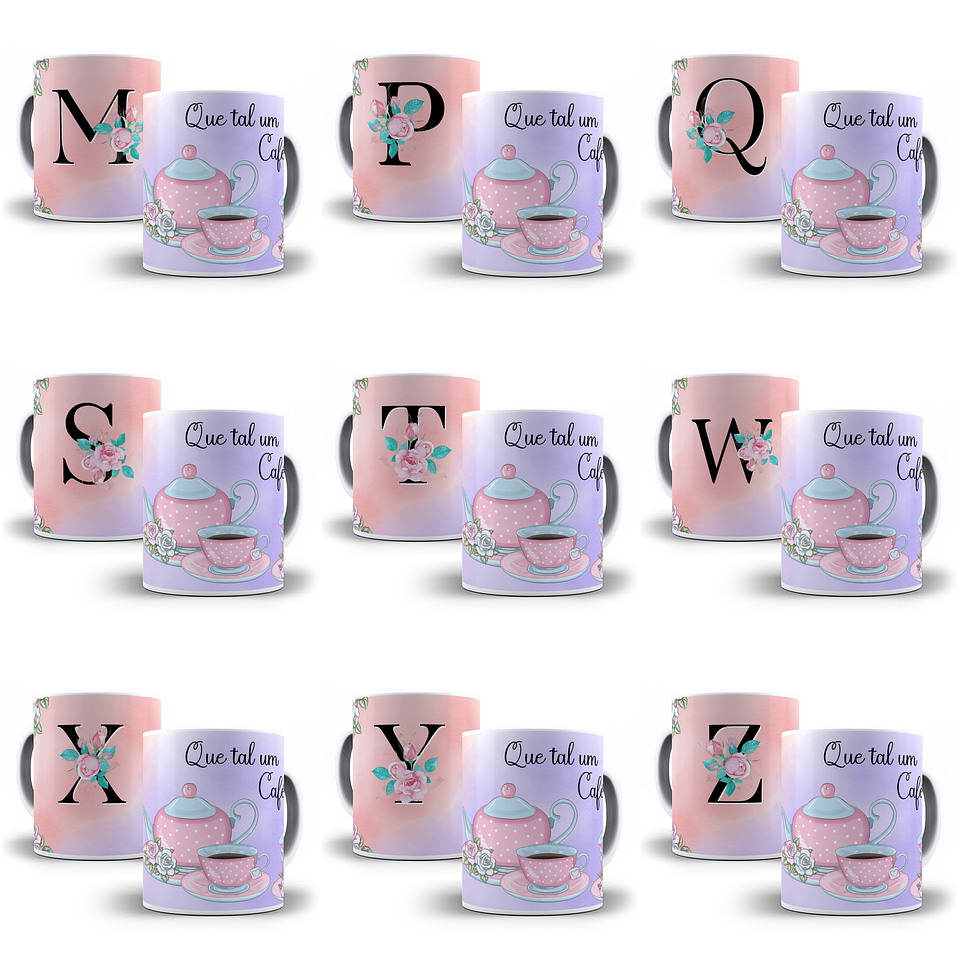52 Arte para Caneca Alfabeto Café Rosa e Lilás em Jpg 2