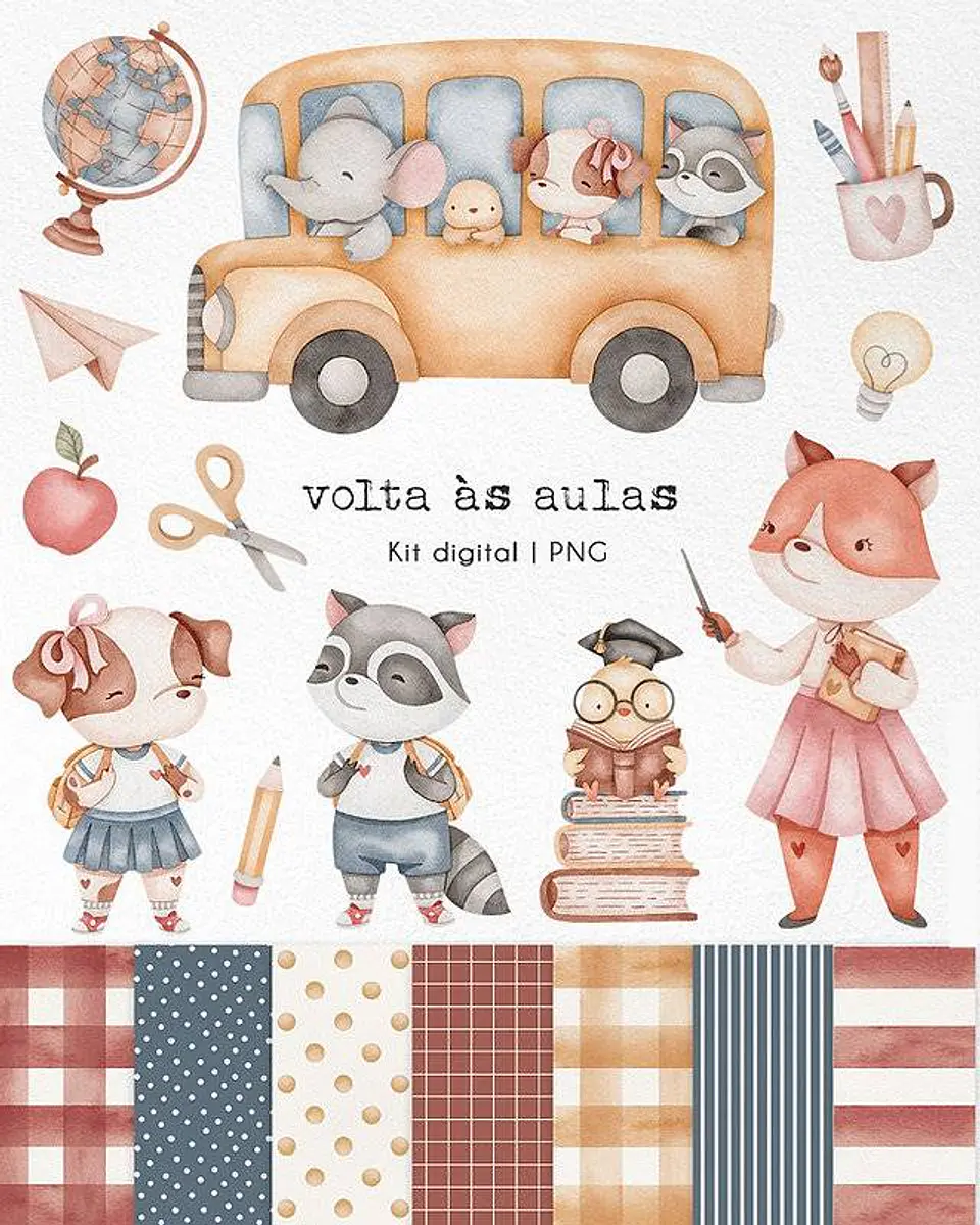 Kit Digital Volta as Aulas em Aquarela sem fundo Png   1