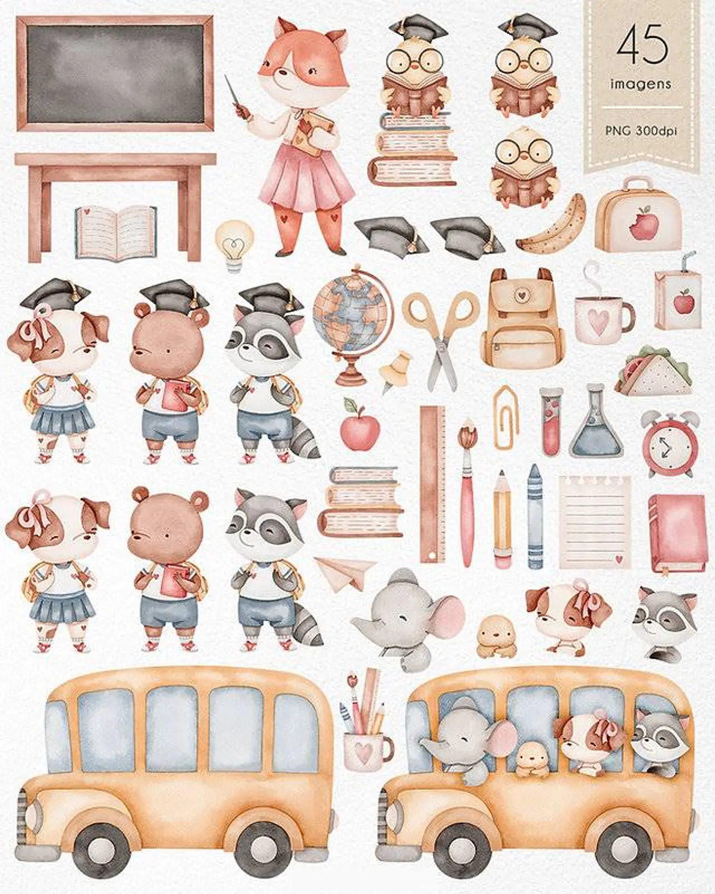 Kit Digital Volta as Aulas em Aquarela sem fundo Png   2