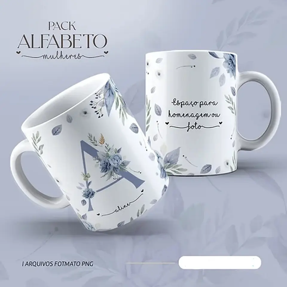 26 Arte para Caneca Alfabeto Mulheres Flores em Jpg 2