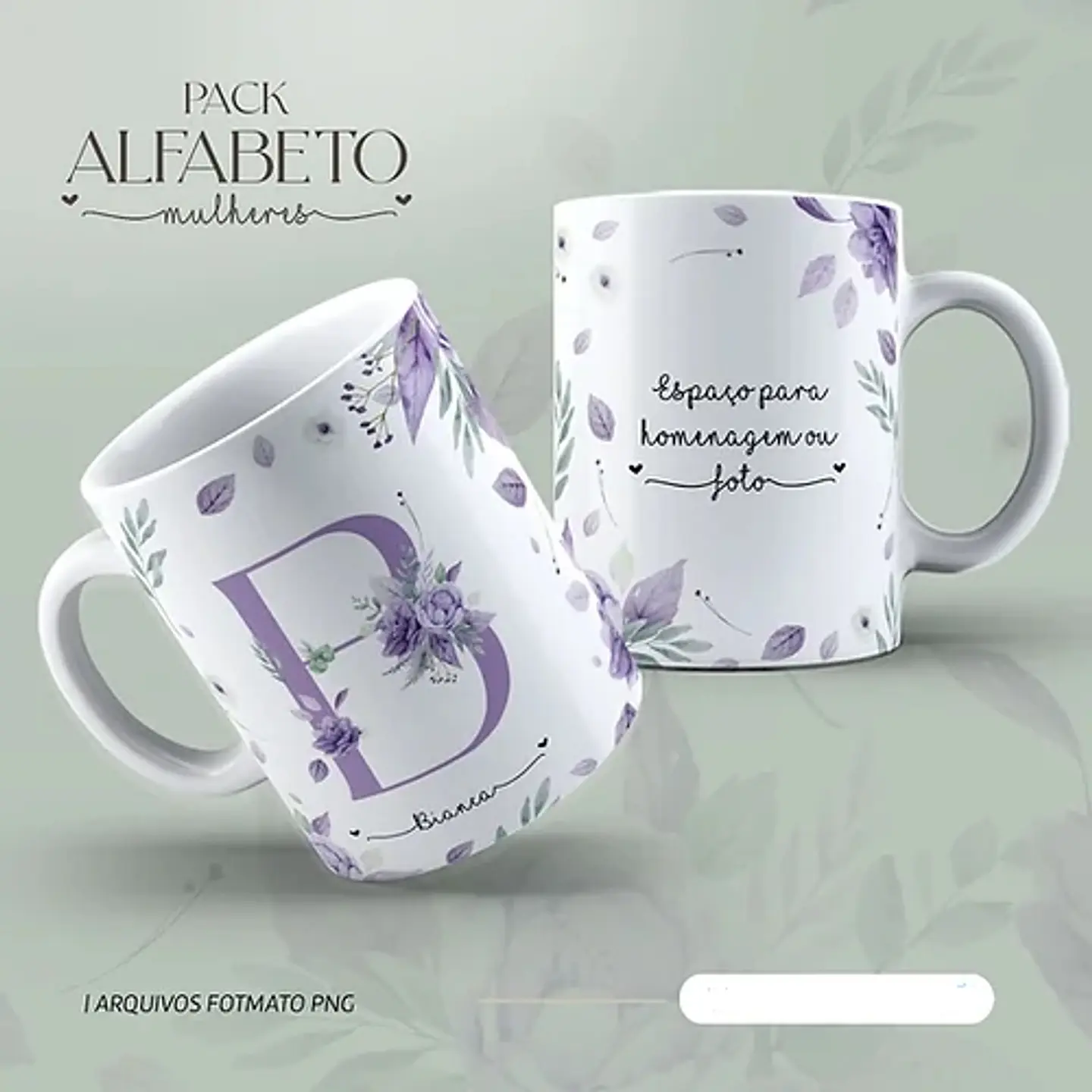 26 Arte para Caneca Alfabeto Mulheres Flores em Jpg 4