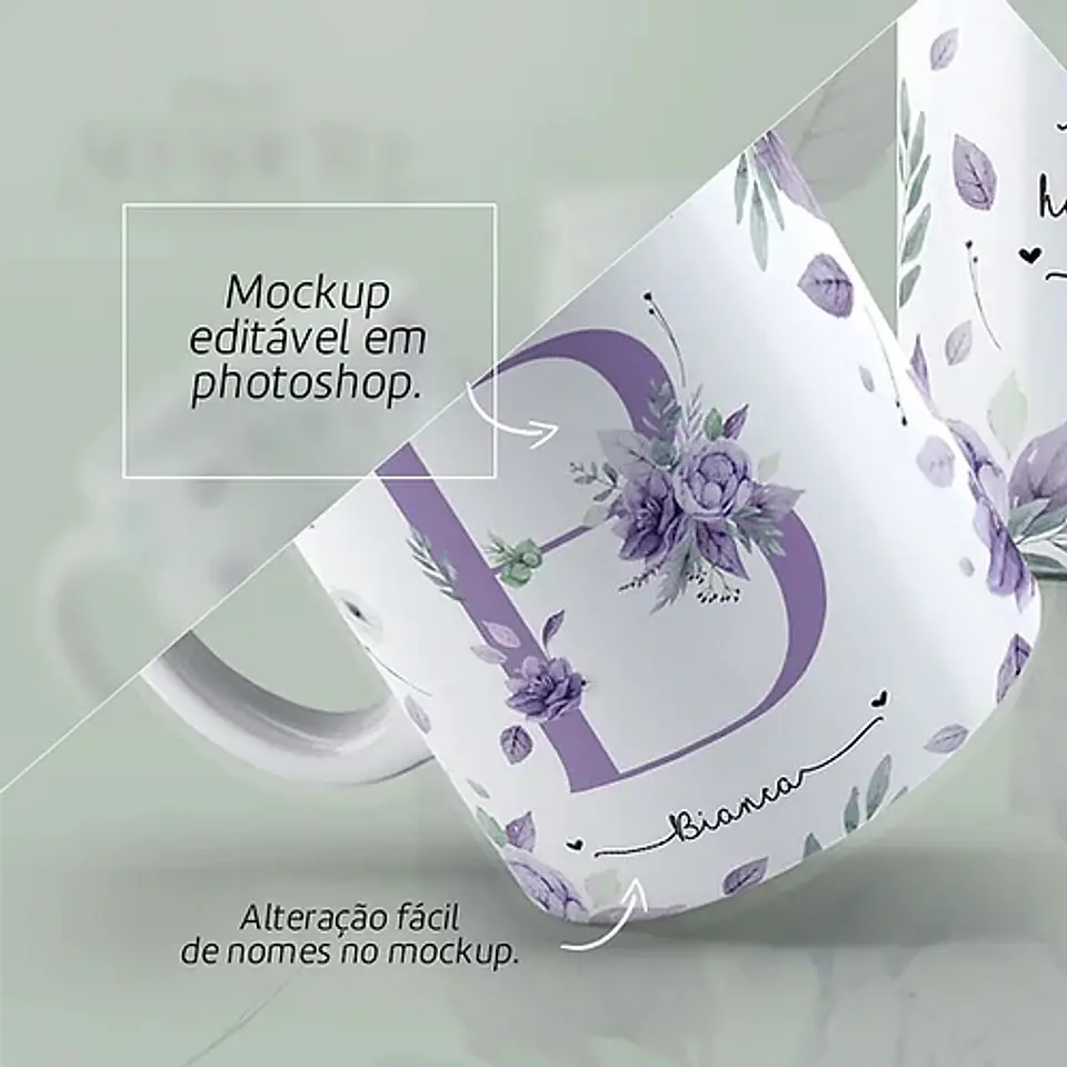 26 Arte para Caneca Alfabeto Mulheres Flores em Jpg 5