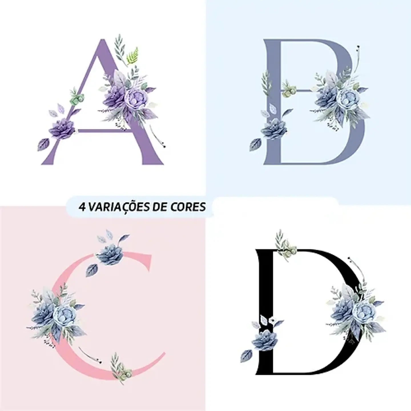 26 Arte para Caneca Alfabeto Mulheres Flores em Jpg 7