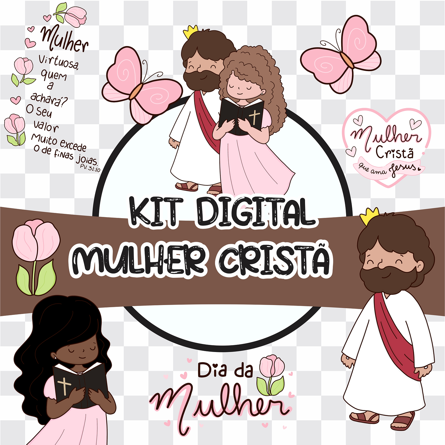 Kit Digital Mulher Cristã Frases em Png  1