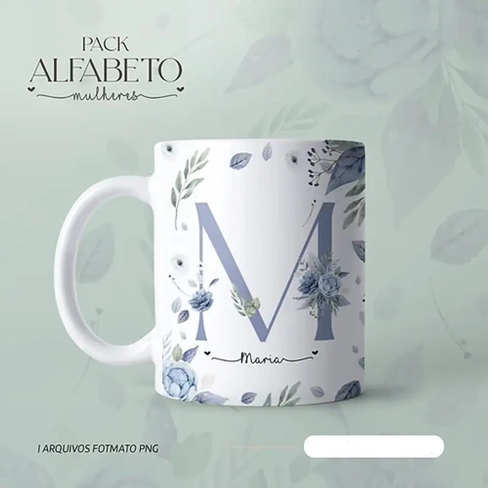26 Arte para Caneca Alfabeto Mulheres Flores em Jpg 9