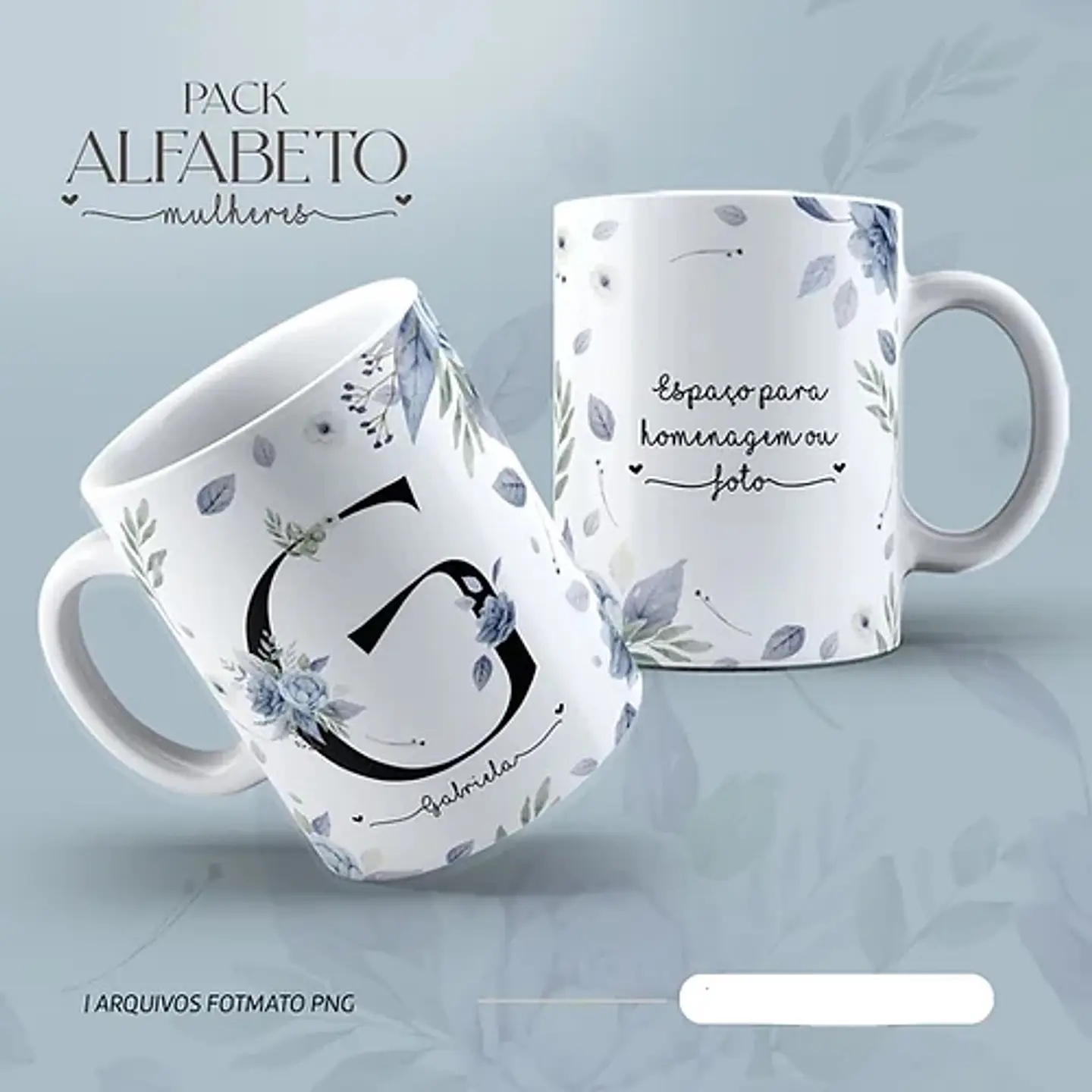 26 Arte para Caneca Alfabeto Mulheres Flores em Jpg 10