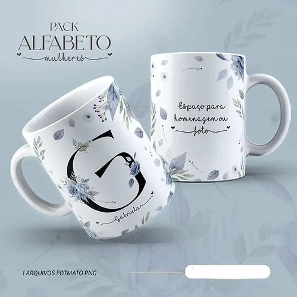 26 Arte para Caneca Alfabeto Mulheres Flores em Jpg 10