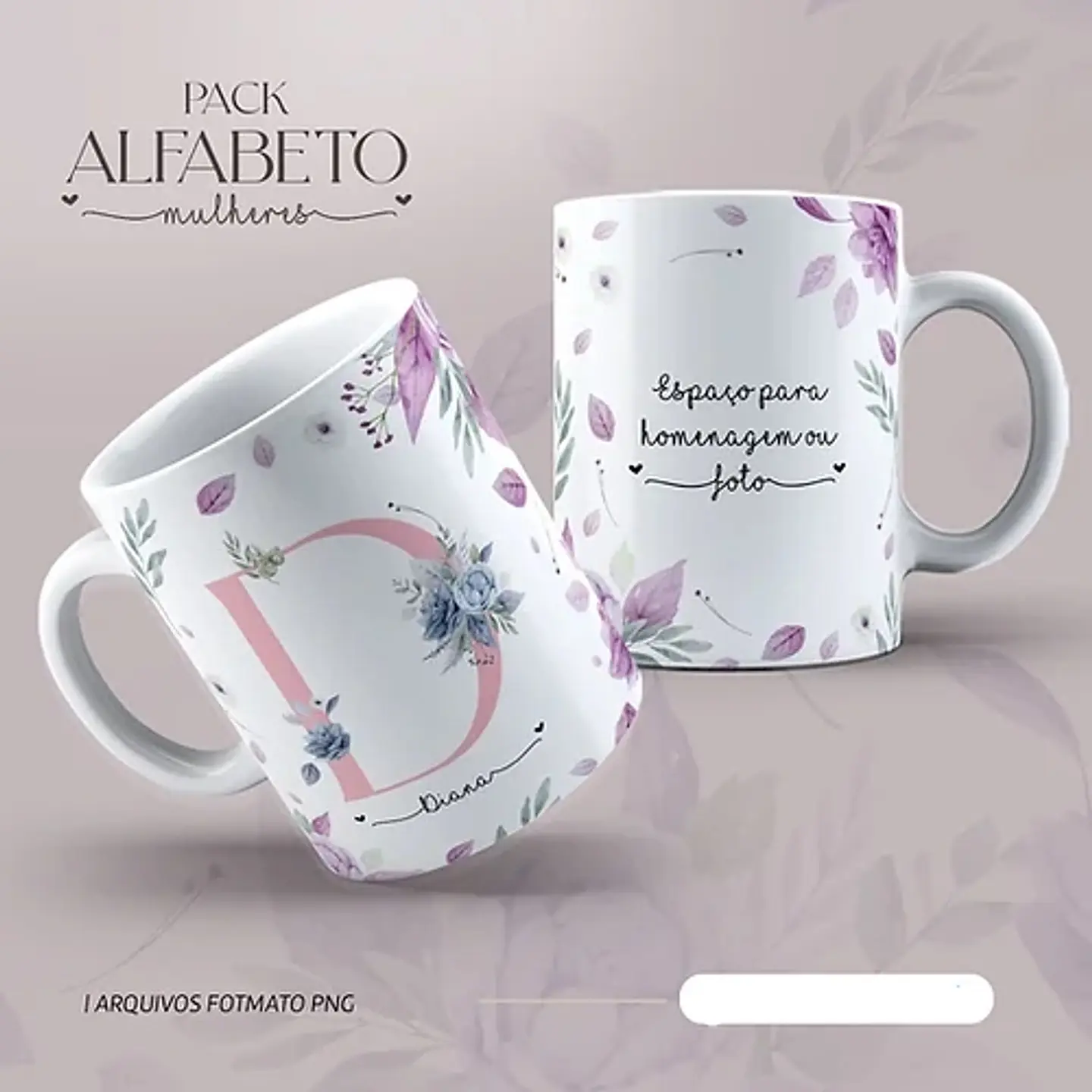 26 Arte para Caneca Alfabeto Mulheres Flores em Jpg 11