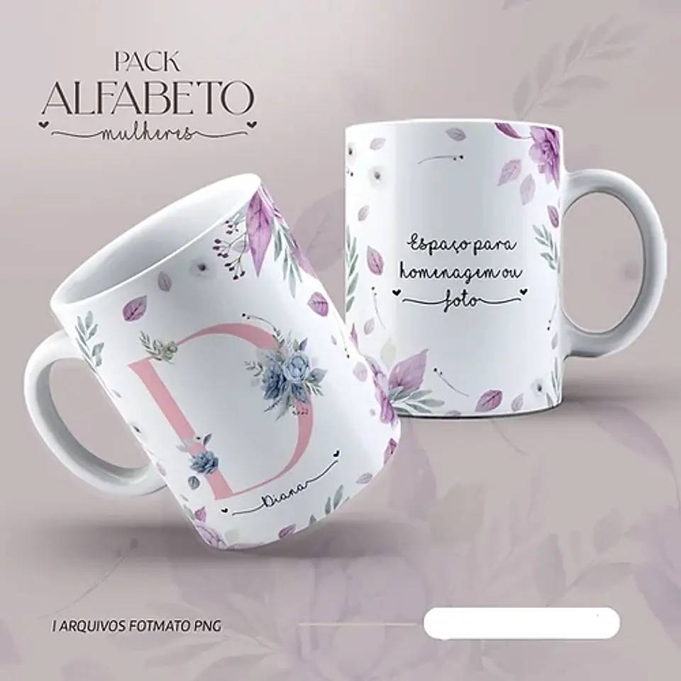 26 Arte para Caneca Alfabeto Mulheres Flores em Jpg 11
