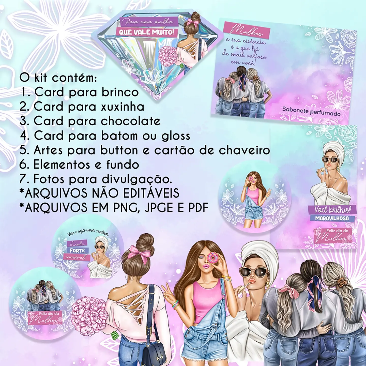 Kit Digital Dia das Mulheres Mimos Modelo 2 em Png  2