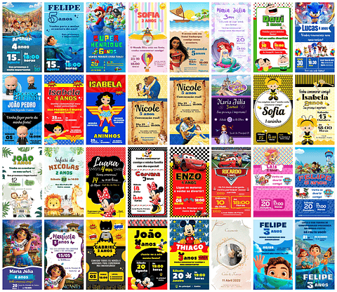 Pack Canva Convites Digitais Festa Infantil Aniversario Templates Editáveis 72 Artes