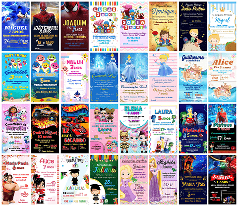 Pack Canva Convites Digitais Festa Infantil Aniversario Templates Editáveis 102 Artes