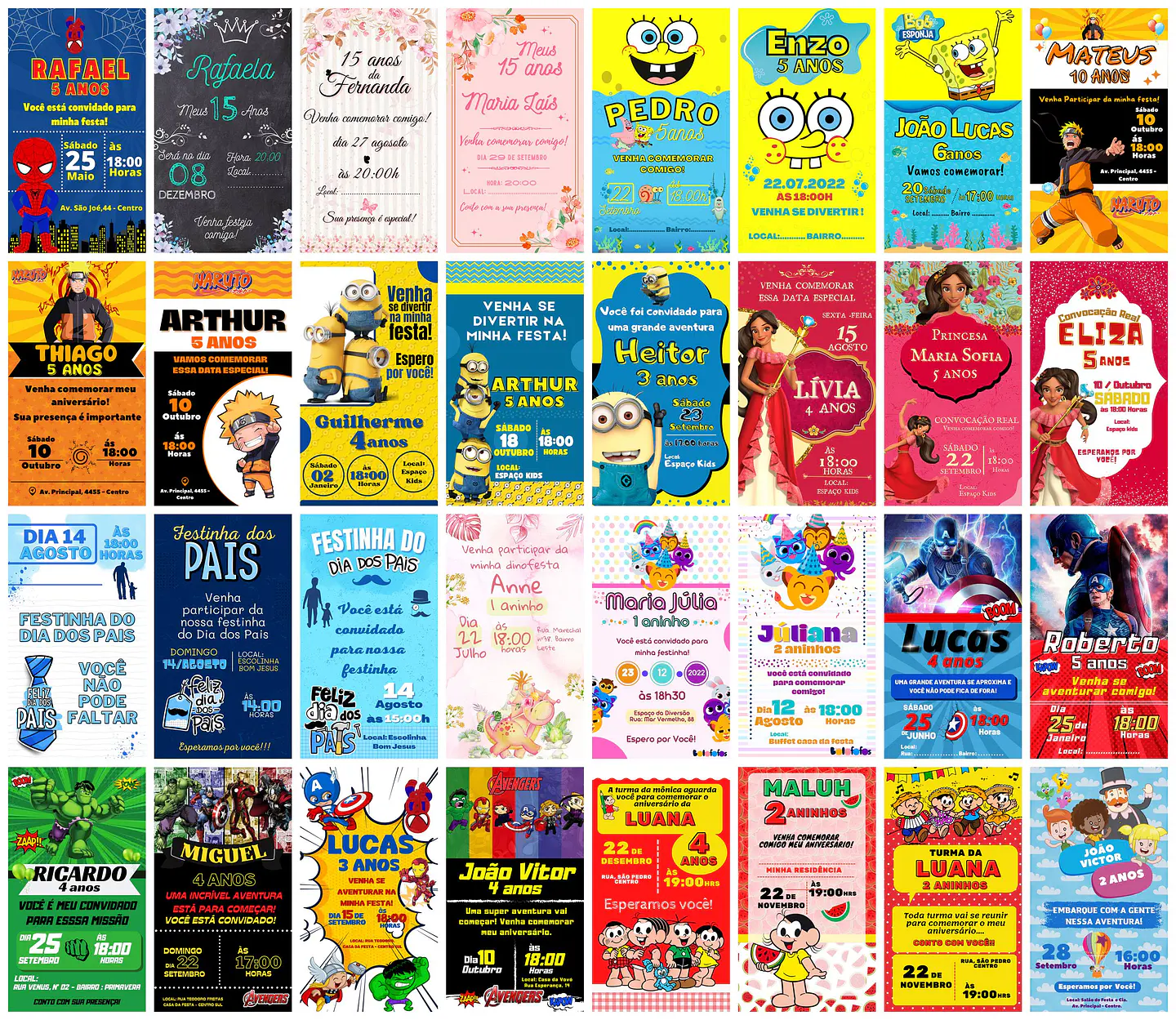 Pack Canva Convites Digitais Festa Infantil Aniversario Templates Editáveis 72 Artes 2