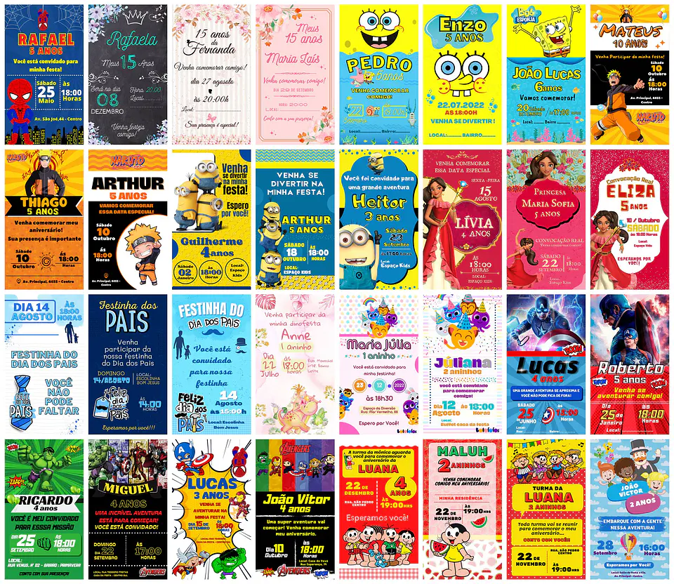 Pack Canva Convites Digitais Festa Infantil Aniversario Templates Editáveis 72 Artes 2