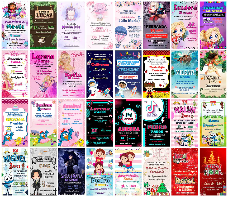 Pack Canva Convites Digitais Festa Infantil Aniversario Templates Editáveis 102 Artes 2