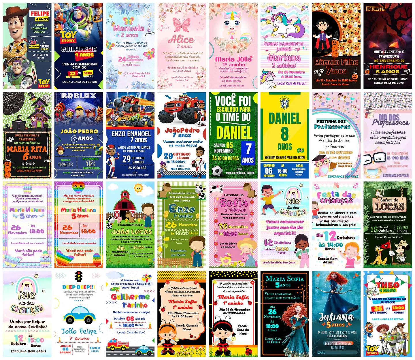 Pack Canva Convites Digitais Festa Infantil Aniversario Templates Editáveis 102 Artes 3