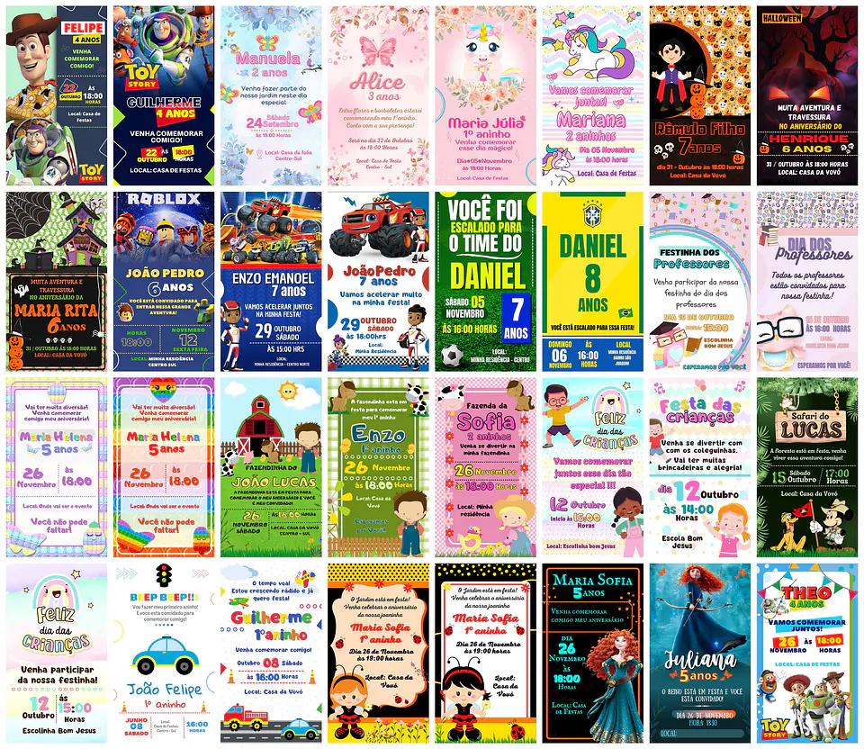 Pack Canva Convites Digitais Festa Infantil Aniversario Templates Editáveis 102 Artes 3