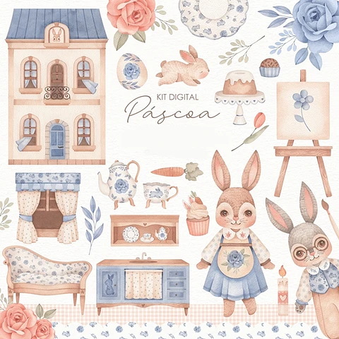 Kit Digital Páscoa Aquarelados em Png