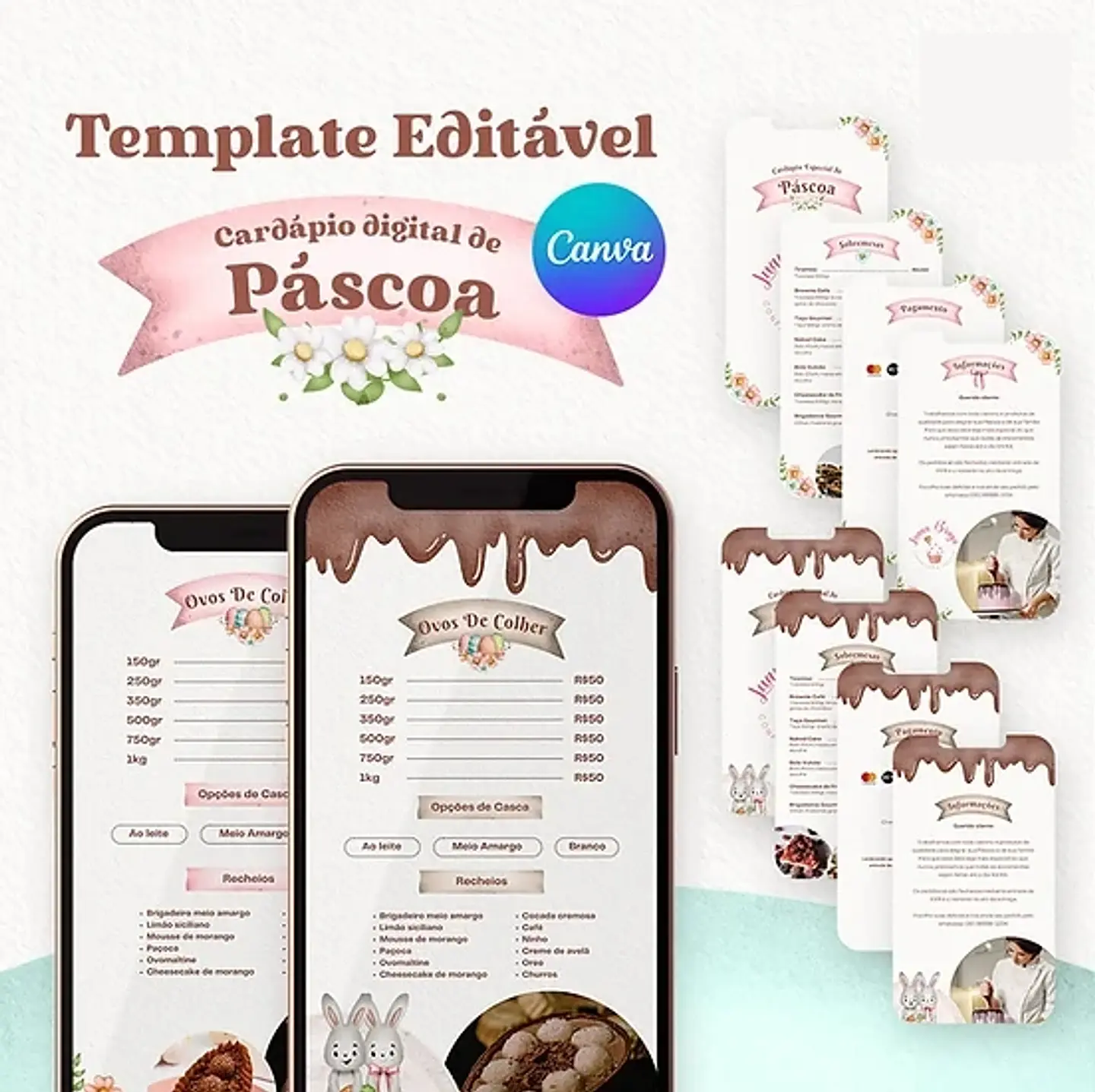 Cardápio de Páscoa Templates Editáveis no Canva 1