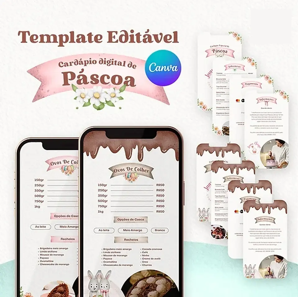 Cardápio de Páscoa Templates Editáveis no Canva 1