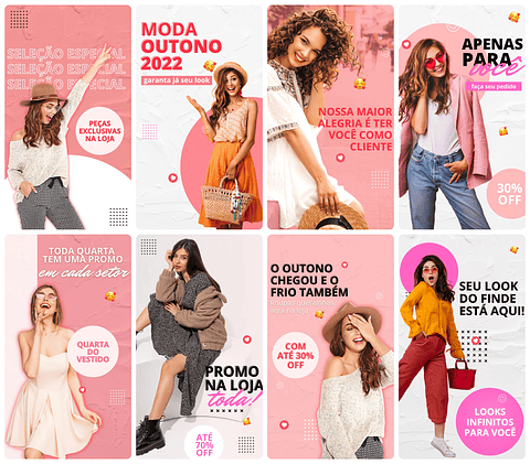 Pack Canva Loja de Roupas Templates Editável 30 Artes Storie + Bônus