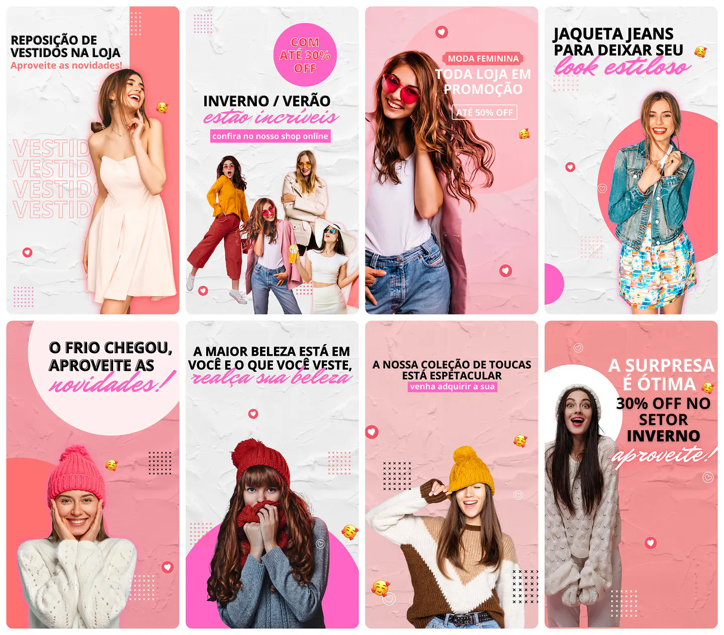Pack Canva Loja de Roupas Templates Editável 30 Artes Storie + Bônus 3