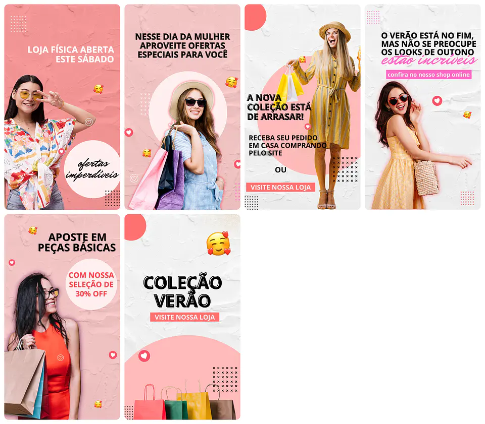Pack Canva Loja de Roupas Templates Editável 30 Artes Storie + Bônus 4